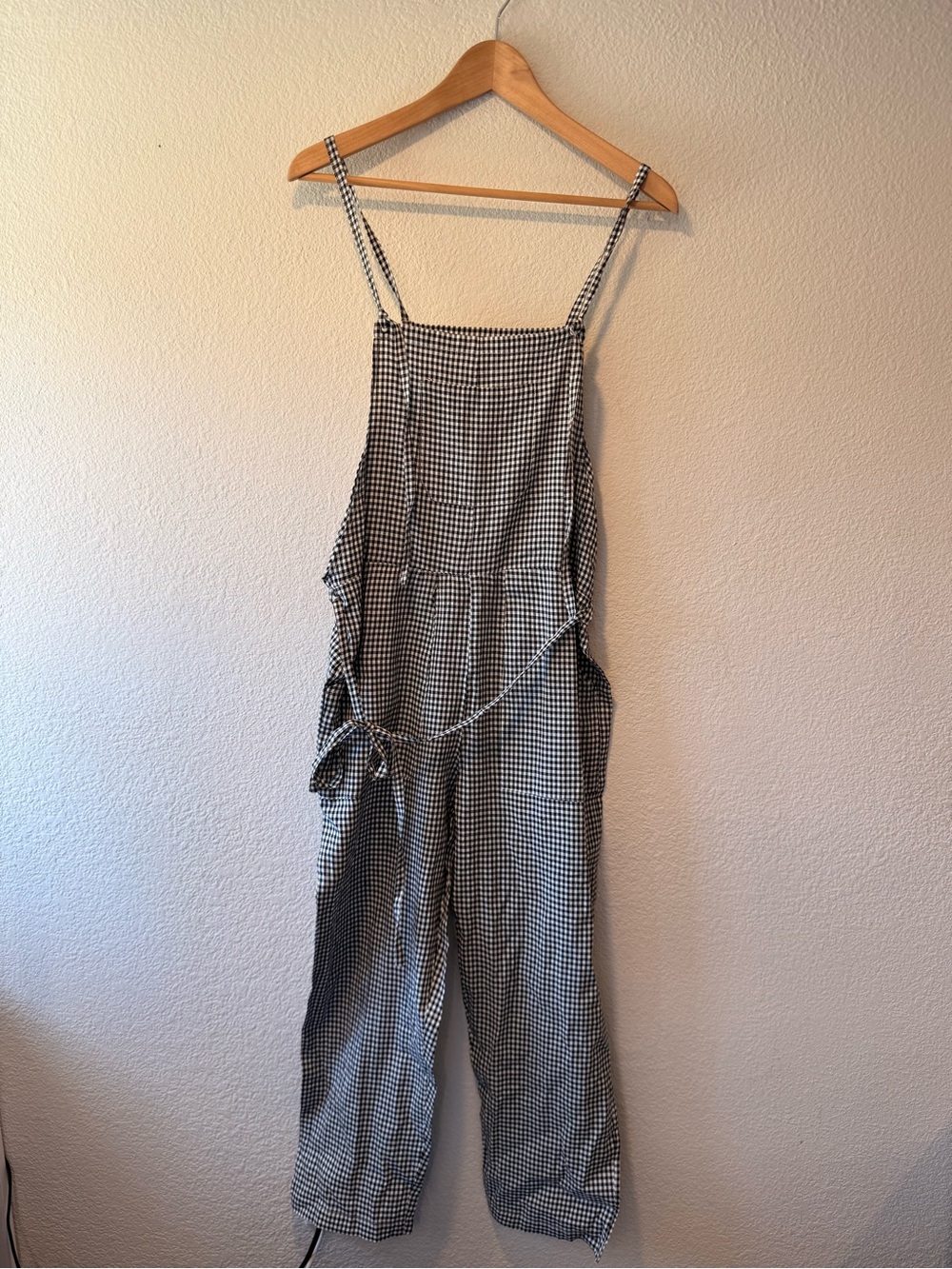GINGHAM Tie Strap Lightweight Overalls w/ Front Pocket